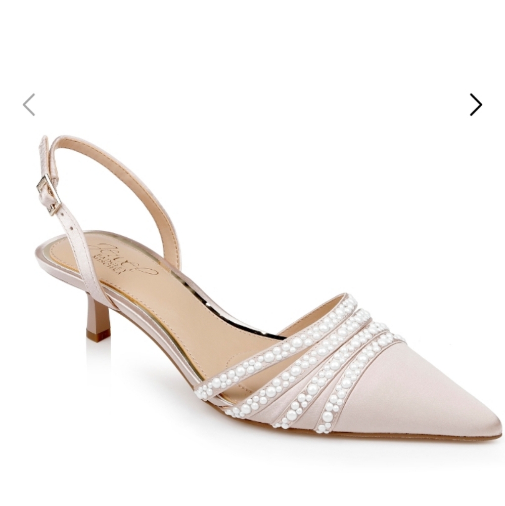 Jewel Badgley Mischka Katalina Bejeweled Slingback In Champagne Satin Size 6 NWT
